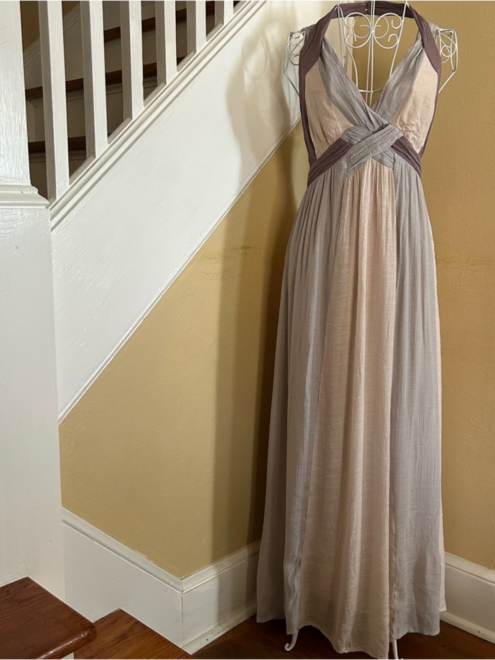Altar'd State Tan, Gray, and Taupe Colorblock Maxi Dress